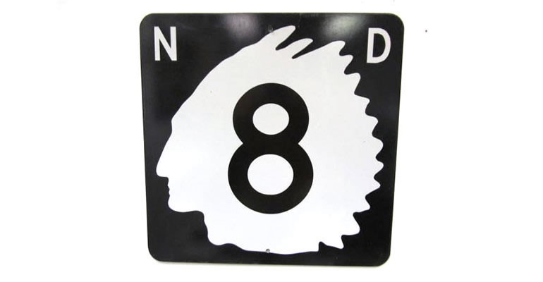 Lot# 6353 -  Highly prized 1950's North Dakota Highway 8 metal road sign.